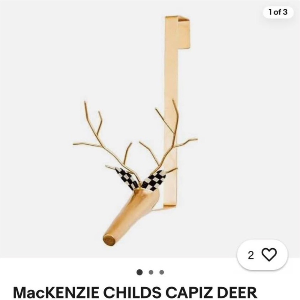 NIB Mackenzie Childs Gold Capiz Deer Wreath Hanger